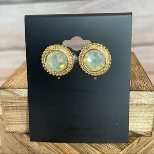 Gold & Pale Green Iridescent Post Earring